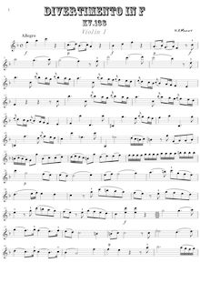 Partition violon 1, Divertimento, Salzburg Symphony No.3, F major
