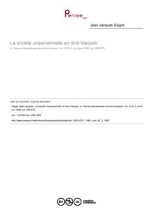 La société unipersonnelle en droit français - article ; n°2 ; vol.42, pg 665-676