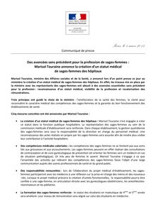 Communiqué de Marisol Touraine sur les avancées du statut de sage-femme