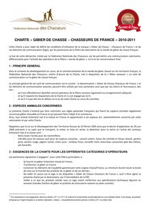 CHARTE « GIBIER DE CHASSE  CHASSEURS  DE FRANCE » 2010-2011