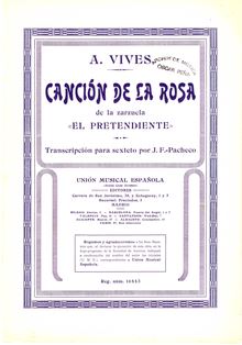 Partition Piano, El pretendiente, Canción de la Rosa, Vives, Amadeo