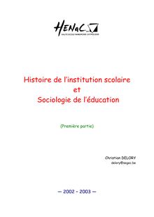 Histoire de l institution scolaire et Sociologie de l éducation