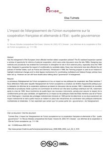 L impact de l élargissement de l Union européenne sur la coopération française et allemande à l Est : quelle gouvernance ? - article ; n°3 ; vol.34, pg 111-156