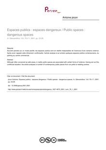Espaces publics : espaces dangereux / Public spaces : dangerous spaces - article ; n°1 ; vol.76, pg 23-26