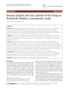 Enquiry analysis and user opinion of the Drugs in Breastmilk Helpline: a prospective study