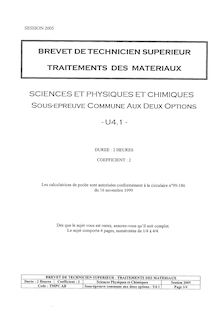 Sciences physiques et chimiques 2005 BTS Traitement des matériaux