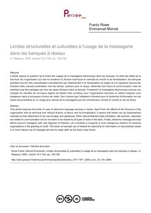 Limites structurelles et culturelles à l usage de la messagerie dans les banques à réseau - article ; n°104 ; vol.18, pg 139-158