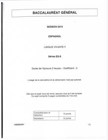 Sujet du bac général, série ES et S 2010: Espagnol LV1
