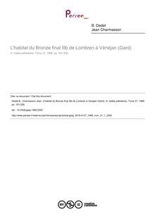 L habitat du Bronze final Illb de Lombren à Vénéjan (Gard) - article ; n°1 ; vol.31, pg 191-206