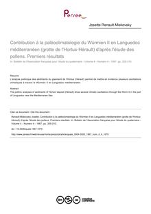 Contribution à la paléoclimatologie du Würmien II en Languedoc méditerranéen (grotte de l Hortus-Hérault) d après l étude des pollens. Premiers résultats - article ; n°4 ; vol.4, pg 305-310