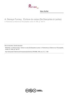 A. Deneys-Tunney,  Écriture du corps (De Descartes à Laclos)  ; n°1 ; vol.16, pg 168-170