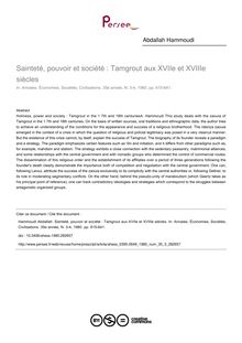 Sainteté, pouvoir et société : Tamgrout aux XVIIe et XVIIIe siècles - article ; n°3 ; vol.35, pg 615-641