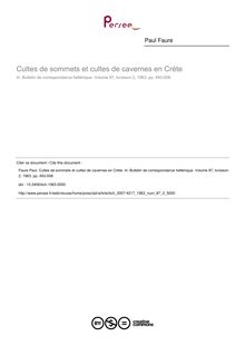 Cultes de sommets et cultes de cavernes en Crète - article ; n°2 ; vol.87, pg 493-508