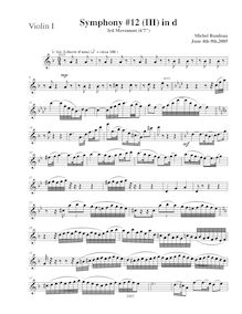 Partition violons I, Symphony No.12  pour Alchemist , D minor, Rondeau, Michel par Michel Rondeau
