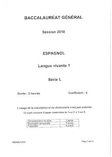 Sujet du bac L 2010: Espagnol LV1