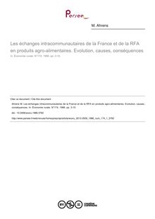 Les échanges intracommunautaires de la France et de la RFA en produits agro-alimentaires. Evolution, causes, conséquences - article ; n°1 ; vol.174, pg 3-10