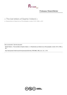 « The lost letters of Sophie Volland »  ; n°1 ; vol.18, pg 261-261