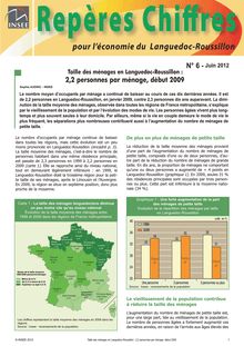 Taille des ménages en Languedoc-Roussillon : 2,2 personnes par ménage, début 2009