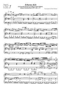 Partition , partie II, No.3, Aria: Erbarme Dich (orgue), Matthäuspassion