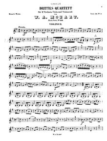 Partition violon 2, corde quatuor No.3, Divertimento, G major, Mozart, Wolfgang Amadeus