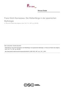 Franz Kiichi Numazawa. Die Weltanfänge in der japanischen Mythologie  ; n°1 ; vol.134, pg 225-226