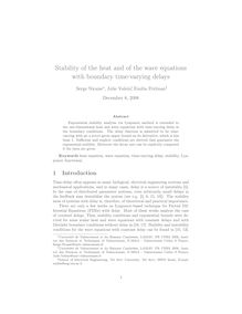 Stability of the heat and of the wave equations with boundary time varying delays