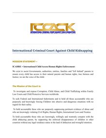 International Criminal Court Against Child Kidnapping