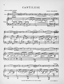 Partition de piano, partition de violon, Cantilene, Hollaender, Gustav