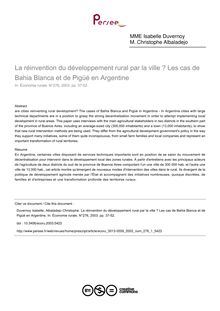 La réinvention du développement rural par la ville ? Les cas de Bahia Blanca et de Pigüé en Argentine - article ; n°1 ; vol.276, pg 37-52