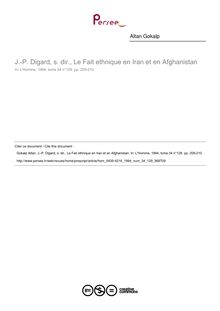 J.-P. Digard, s. dir., Le Fait ethnique en Iran et en Afghanistan  ; n°129 ; vol.34, pg 209-210