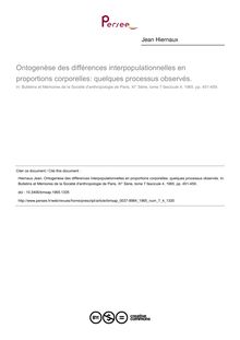 Ontogenèse des différences interpopulationnelles en proportions corporelles: quelques processus observés. - article ; n°4 ; vol.7, pg 451-459