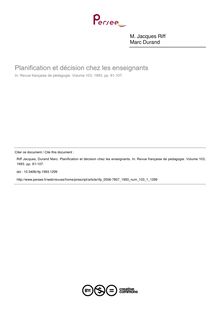 Planification et décision chez les enseignants - article ; n°1 ; vol.103, pg 81-107