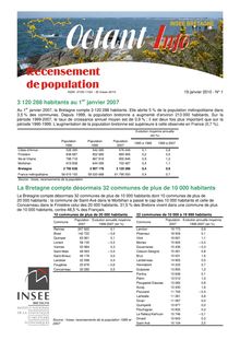 Population en Bretagne au 1er janvier 2007(Octant Info nº 1)