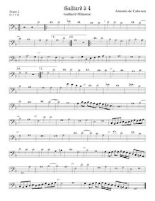 Partition ténor viole de gambe 2, basse clef, Galliard Milanese