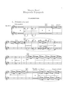 Partition clarinettes 1/2, basse clarinette (en B♭, A), Rapsodie espagnole