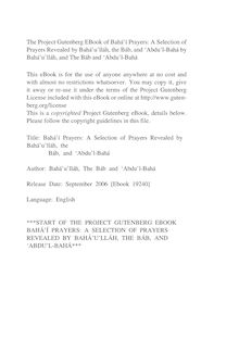 Bahá’í Prayers: A Selection of Prayers Revealed by Bahá’u’lláh, the - Báb, and ‘Abdu’l-Bahá