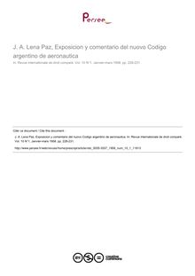 J. A. Lena Paz, Exposicion y comentario del nuovo Codigo argentino de aeronautica - note biblio ; n°1 ; vol.10, pg 228-231