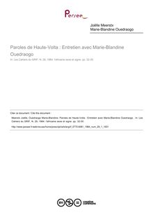 Paroles de Haute-Volta : Entretien avec Marie-Blandine Ouedraogo  - article ; n°1 ; vol.29, pg 32-35