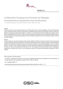 La Révolution Française et la formation de l idéologie révolutionnaire et républicaine chez les Roumains. - article ; n°1 ; vol.265, pg 285-306