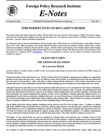 FPRI Perspectives On Bin Laden's Demise