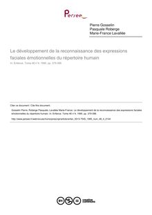 Le développement de la reconnaissance des expressions faciales émotionnelles du répertoire humain - article ; n°4 ; vol.48, pg 379-396
