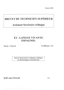 Espagnol 2003 BTS Assistant secrétaire trilingue