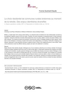 Le choix résidentiel de communes rurales bretonnes au moment de la retraite. Des enjeux identitaires diversifiés - article ; n°1 ; vol.19, pg 139-150