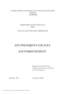 Les Politiques locales d environnement : recherche financée par le Ministère de l environnement