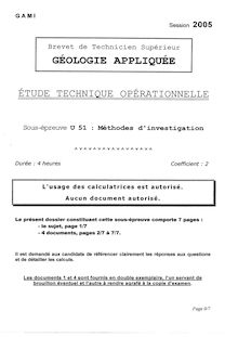Méthodes d investigation 2005 BTS Géologie appliquée