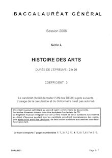 Histoire des arts 2006 Littéraire Baccalauréat général