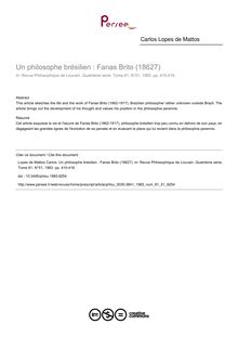 Un philosophe brésilien : Fanas Brito (18627) - article ; n°51 ; vol.81, pg 410-416