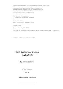 The Poems of Emma Lazarus, Volume 2 - Jewish poems: Translations