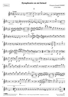 Partition violons I, Symphonie No.2, E♭ major, Gossec, François Joseph par François Joseph Gossec