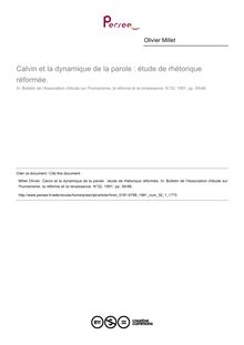 Calvin et la dynamique de la parole : étude de rhétorique réformée.  ; n°1 ; vol.32, pg 59-66